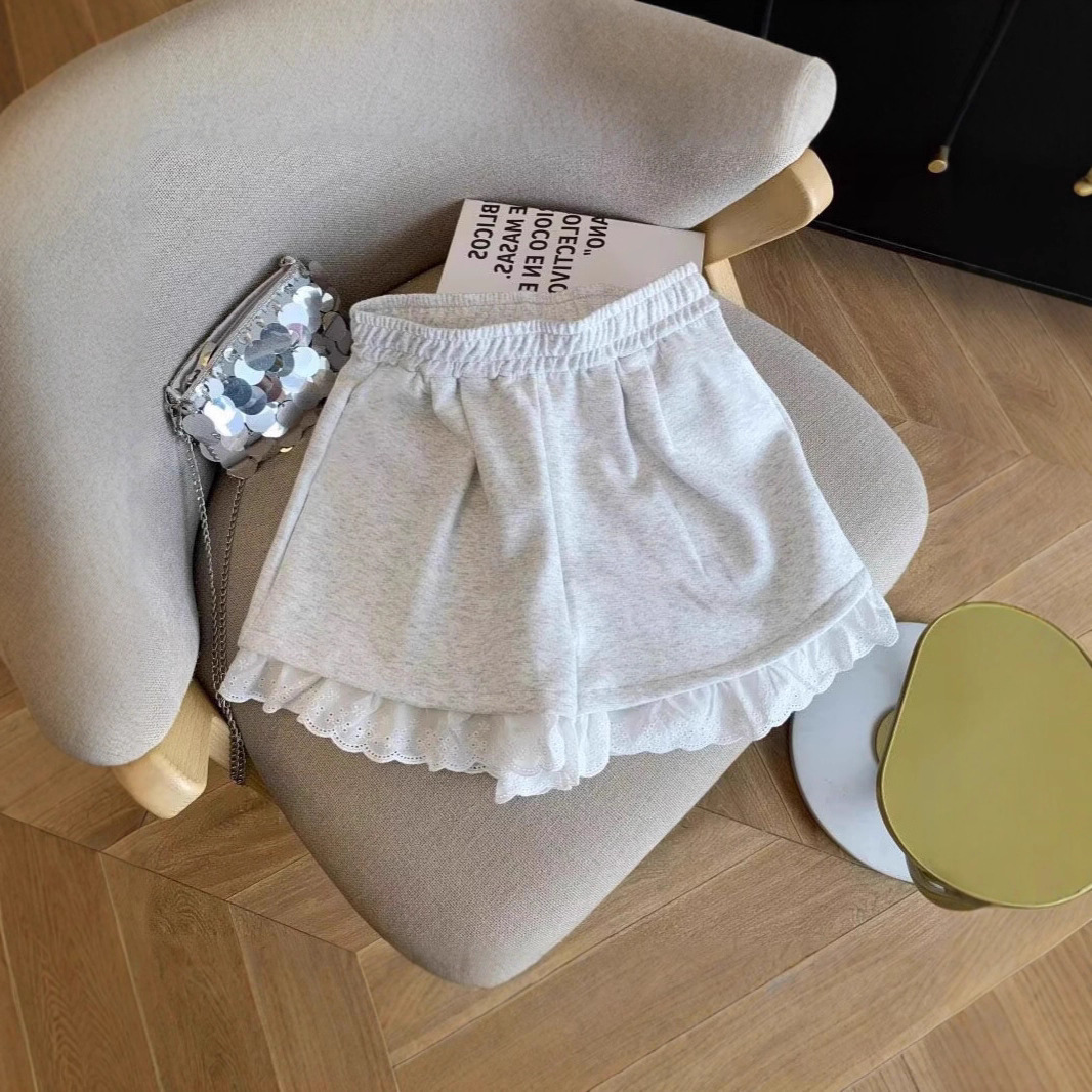 Lace Splicing Sports Casual Shorts for Women 2025 New Elastic High Waist Slimming Versatile Loose Wide Leg Pants