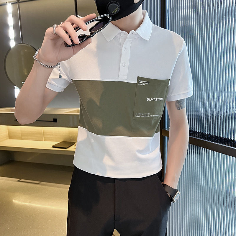 メンズ半袖 Tシャツ 2025 新しい夏のアイスシルクハイエンドハンサムな夏服メンズポロシャツトップ|undefined