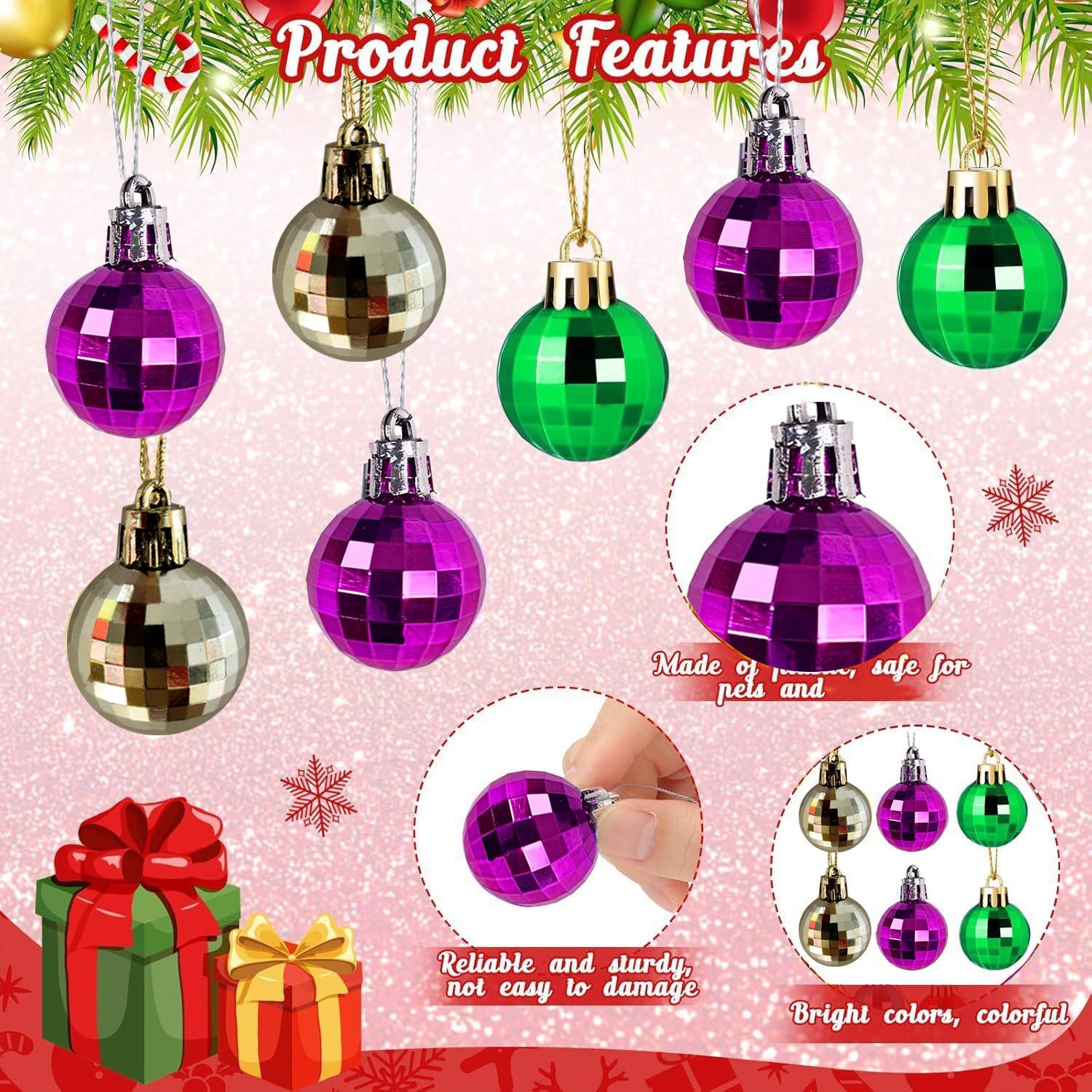 Bolas de Navidad de carnaval 3cm 24 conjuntos de bolas de espejo brillantes de decoración de atmósfera colgar bolas