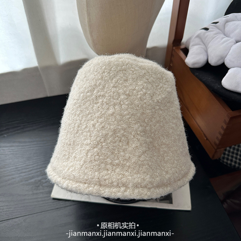 帽子女款冬季新款羊羔毛渔夫帽秋冬素颜后开叉水桶帽纯色保暖盆帽|undefined