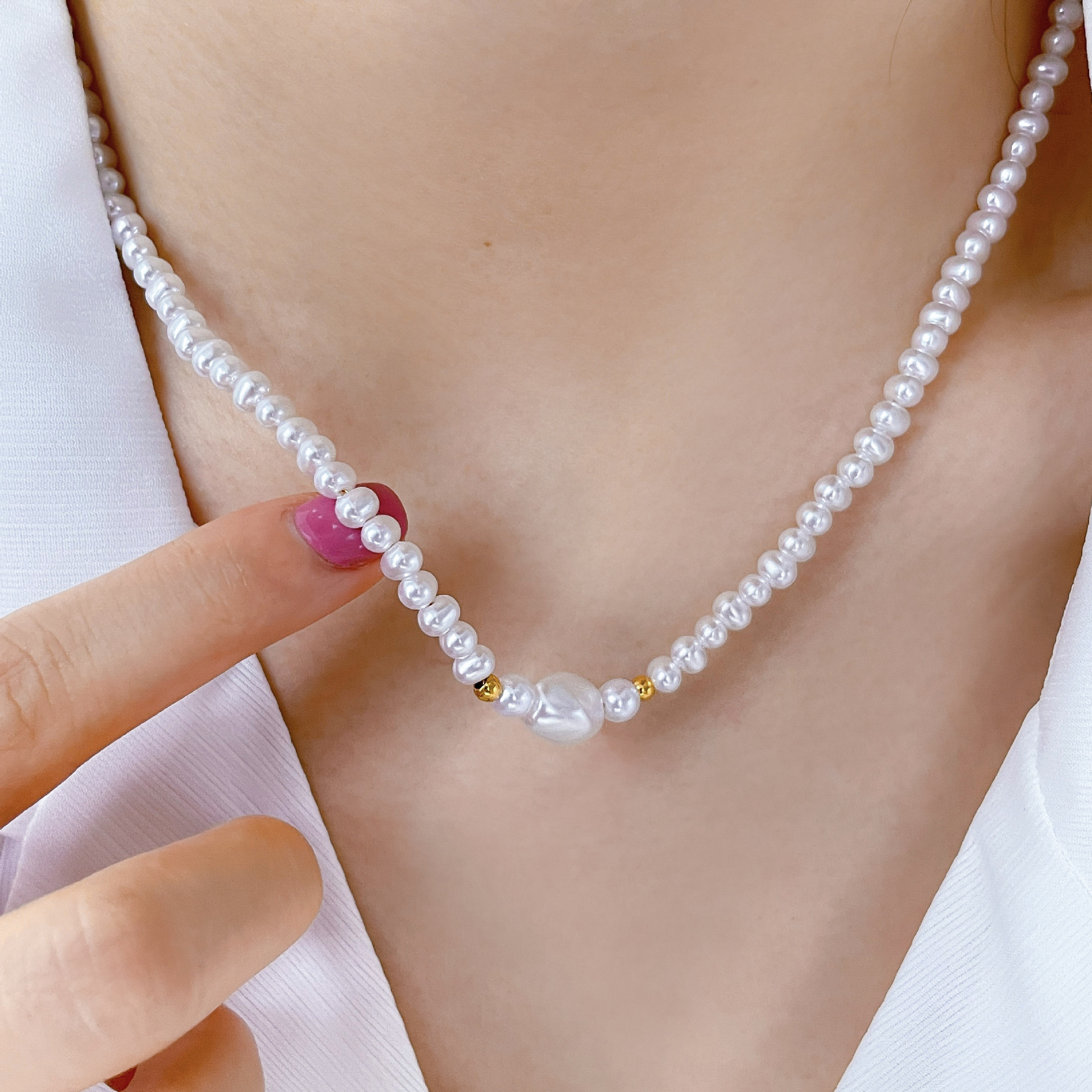 12g Weight Necklace Classification 1 Piece Quantity Banquet Occasion Freshwater Pearl, Titanium Steel Material Geometric Pattern Women's Gender Beaded, Plating Design Elegant Style Elegant Geometric Freshwater Pearl Titanium Steel Beaded Plating Necklace 13