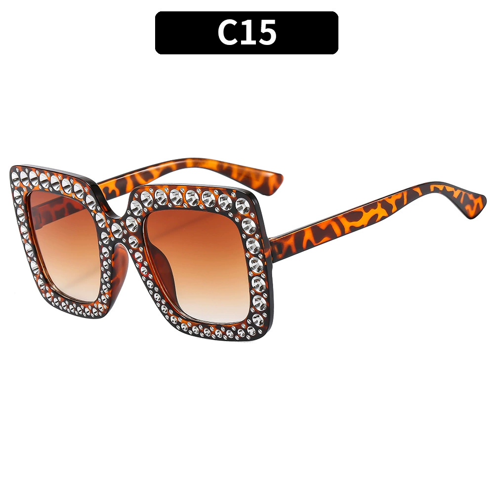 Retro Square Sunglasses, Multicolour European Style, Oversized Rhinestone Frame