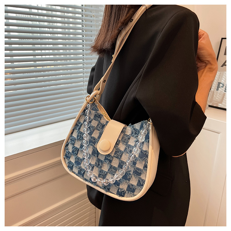 Mujeres Estilo Vintage Estilo Clásico Bloque De Color Lingge Cuadrado Hebilla Magnética Lienzo Bolsa De Hombro Bolsa Para Las Axilas display picture 6