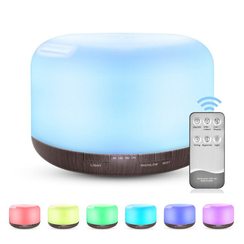 500ml Large Capacity Remote Control Colorful Creative Aromatherapy Diffuser Humidifier Home Wood Texture Ultrasonic Essential Oil Aromatherapy Machine