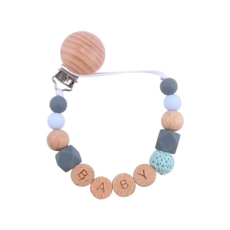 Nuevos suministros para bebés Clip de haya cadena anti-caída calmante bebé cuentas de silicona DIY nombre pezón cadena anti-caída