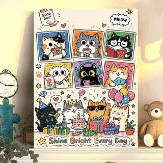 diy数字油画邮票小猫系列手工填充填色油画解压治愈系装饰挂画
