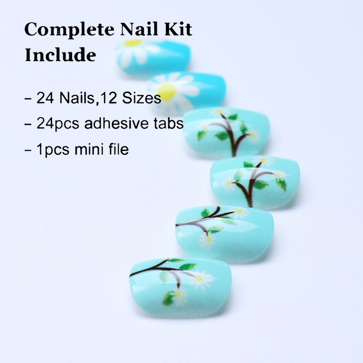 Juego de 24 piezas de uñas postizas para niños con diseño de dibujos animados, desmontables con adhesivo y exquisito diseño.