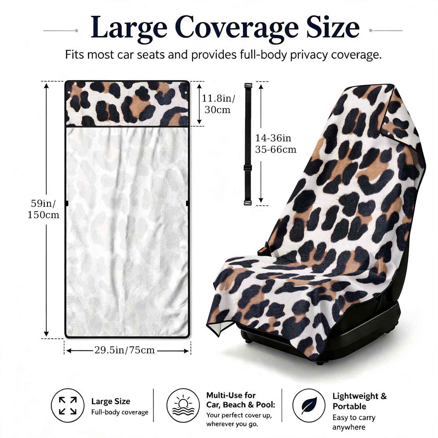 Printed bath towel and car seat cover 2-in-1, ultra-fine fiber outdoor beach and car dual-use universal seat cushion