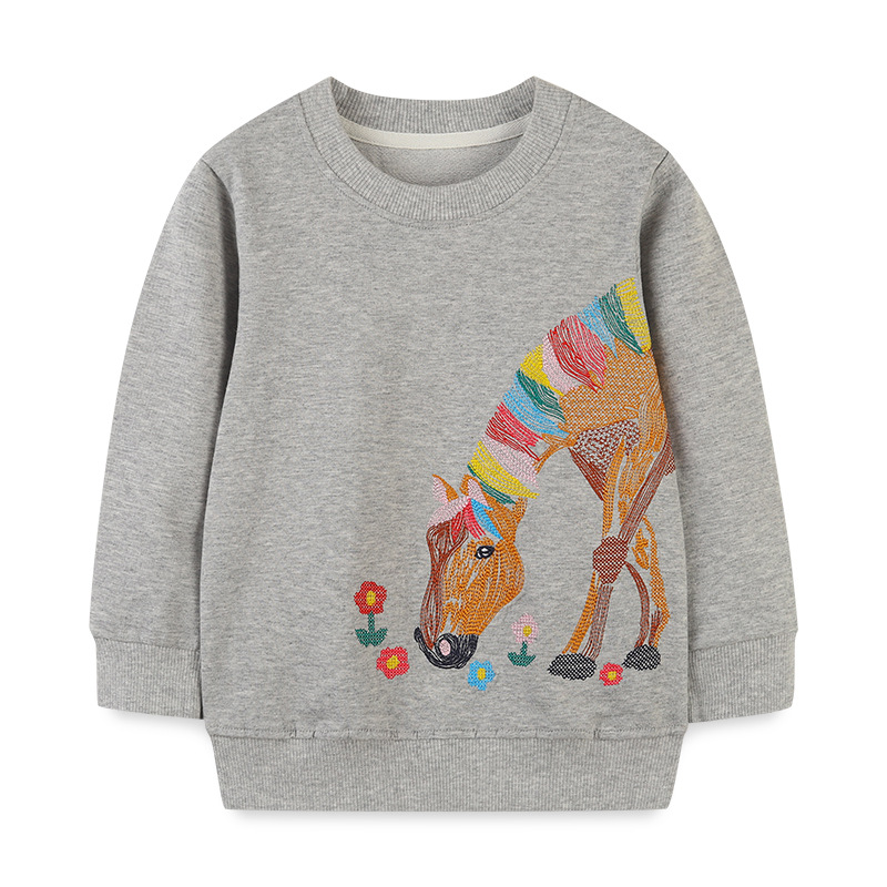 Europa y América viento niños suéter otoño nueva moda bordado niñas suéter de manga larga Camiseta Linda