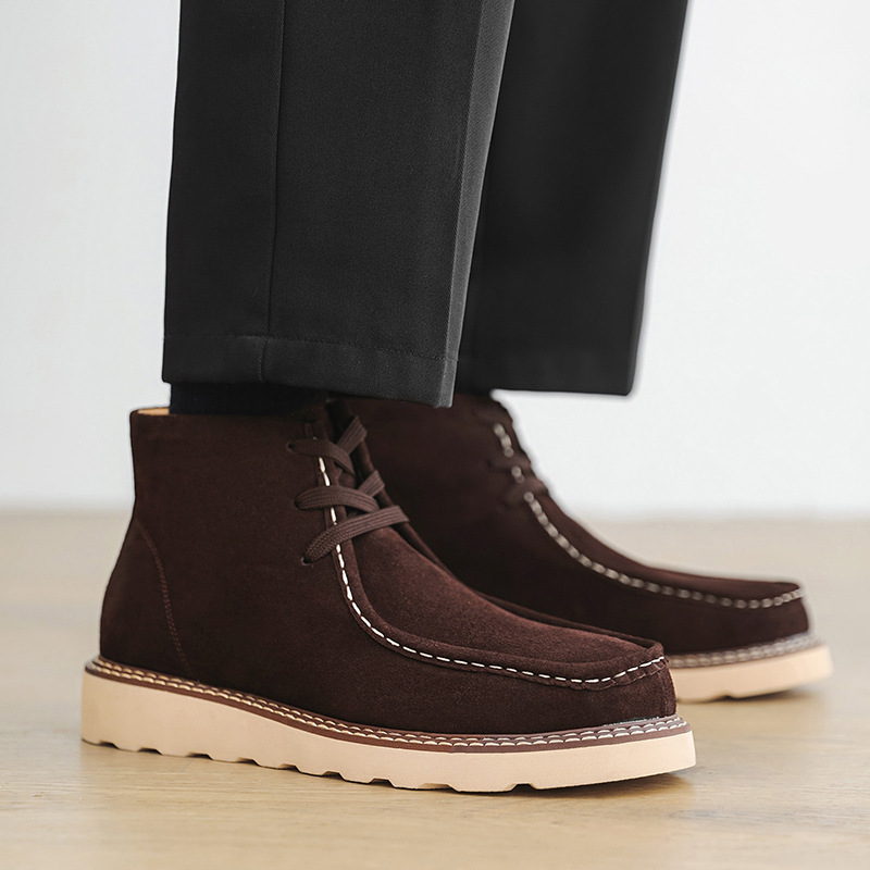 8918 Work Boots Men's Short Boots Breathable High-Top Men's Shoes Japanese Style Retro Sneakers Personalized Kangaroo Shoes Thick-Soled Boots