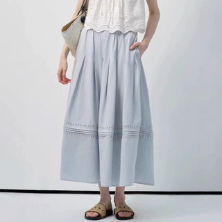 VEGA CHANG度假半身裙女2026春季新款小个子文艺风透气显瘦A字裙