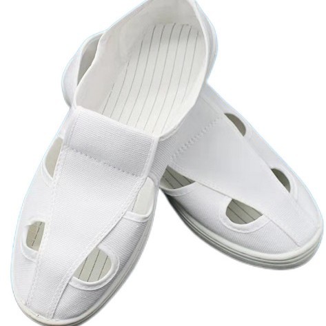 防静电无尘鞋软底加厚防尘透气四孔皮革帆布网面眼鞋魔术贴洁净鞋