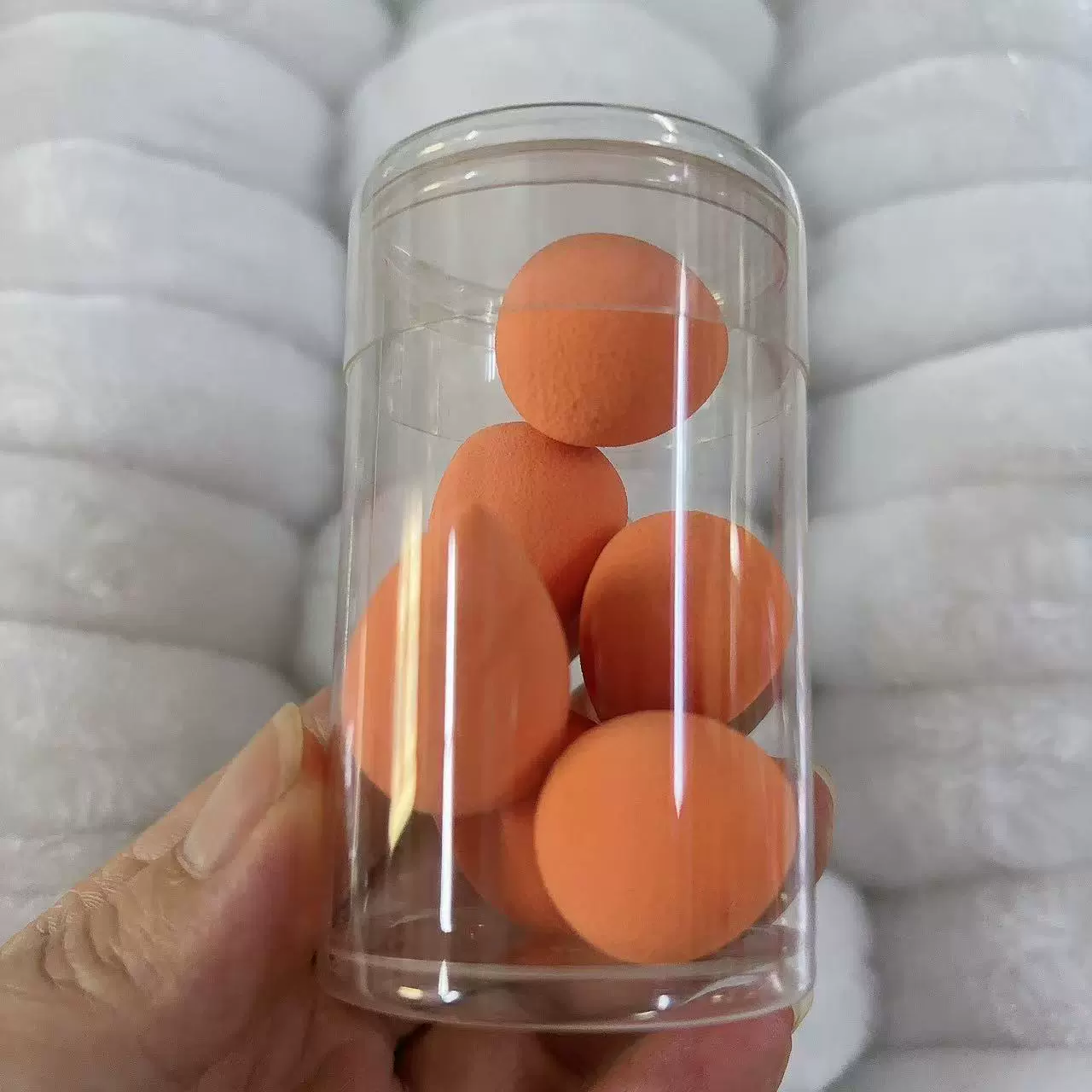 Мини водяная капля спонж для макияжа (Quanfan) без латекса, гидрофильный 20×30 мм — 6 шт круглая колба