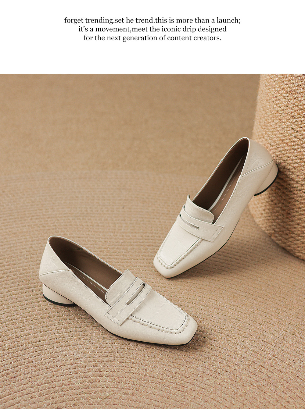 Giày loafer nữ da dê mũi vuông gót thấp cổ điển — đen chi tiết 18