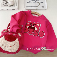 Girls' autumn and winter velvet sweatshirt 2022 new style children's cartoon strawberry bear pullover top for baby girls
