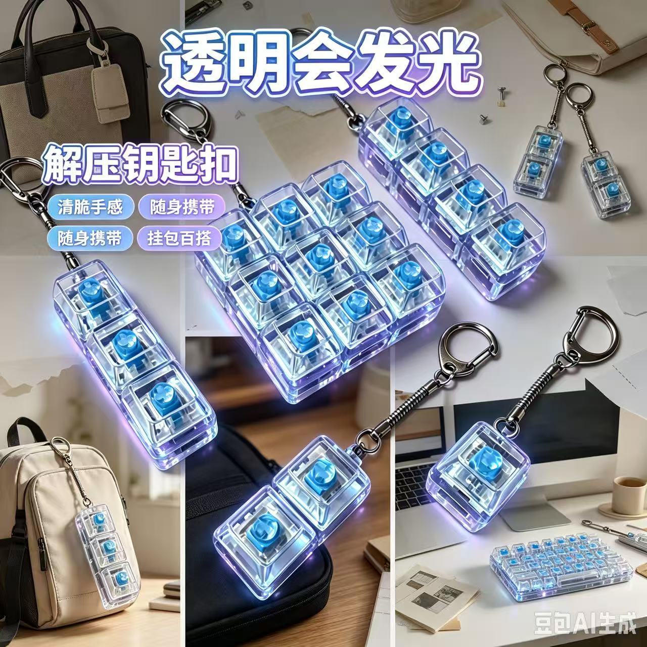 跨境PC全透明解压按键试轴器机械键盘闪光捏捏减压按键钥匙扣