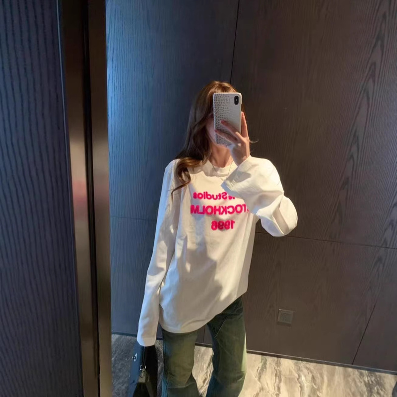 Nanyou Quality 26 Spring/Summer New Ac Velvet Letter Print Pullover Long-Sleeve T-Shirt Simple Unisex Inner Wear