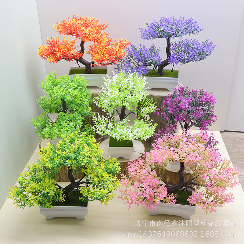 シミュレーション植物盆栽家庭装飾三叉小翠松盆栽テーブルテーブル寝室内造花セットアクセサリー|undefined