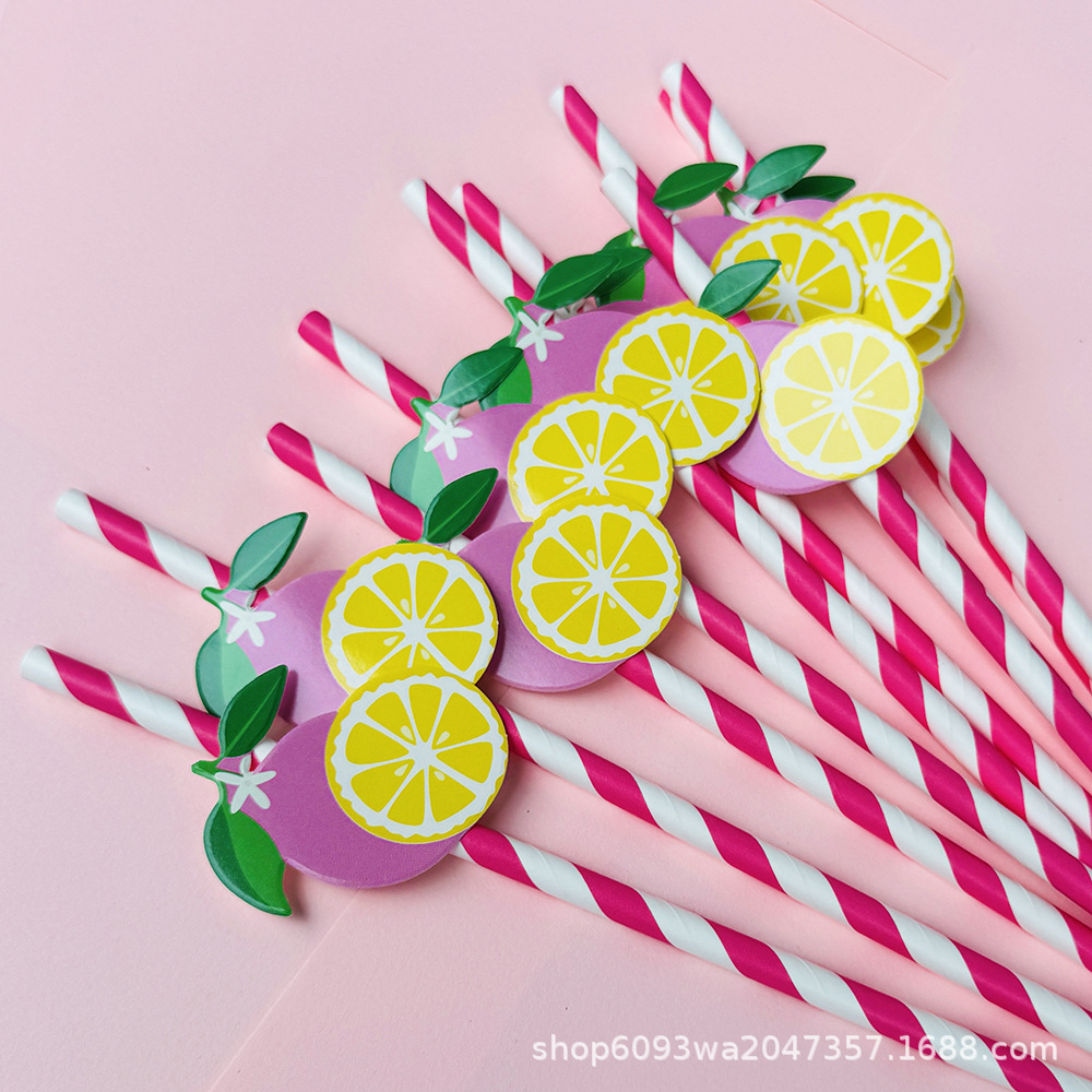 Suministros para fiestas transfronterizas Pajitas de limón de frutas creativas Pajitas de papel desechables Pajitas de bebidas de jugo Spot al por mayor
