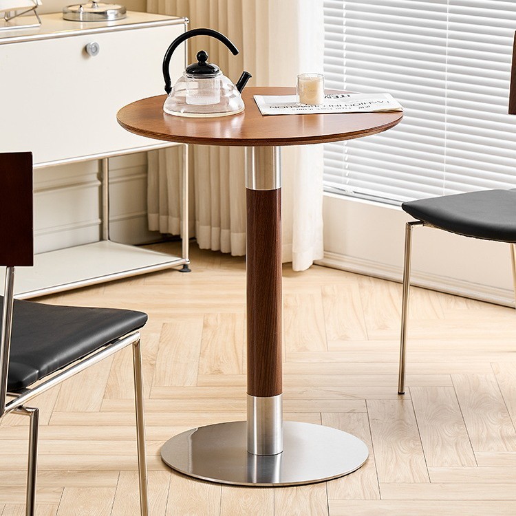 Simple Solid Wood Retro Coffee Table Balcony Small Round Table Dining Table Reception Negotiation Table and Chairs Milk Tea Shop Sugar Water Shop Square Table