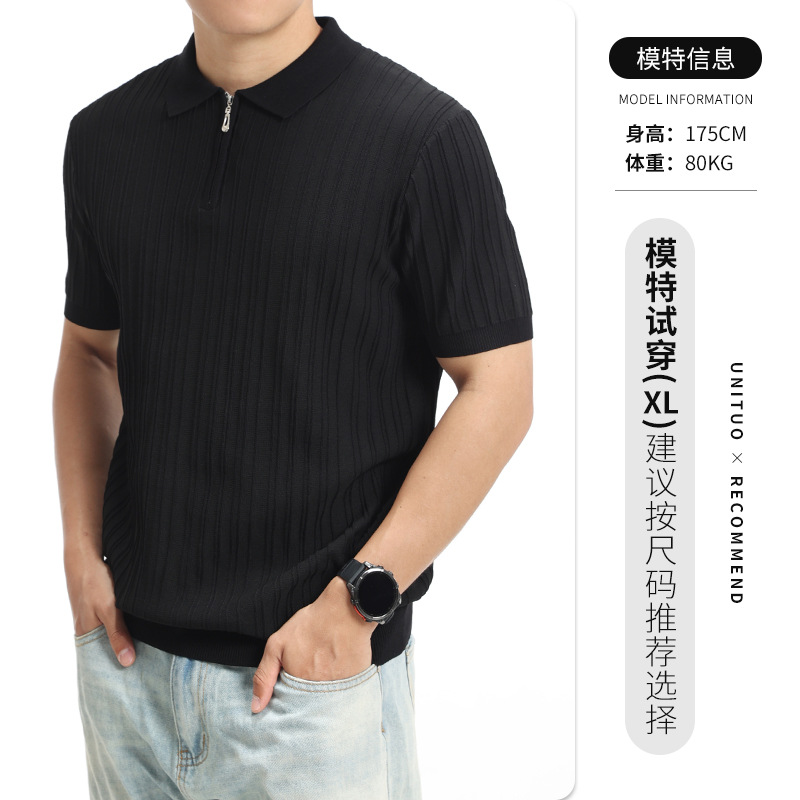Europa y América transfronterizas camiseta de polo de seda de hielo para hombres de verano viejo estilo de alta sensación de camiseta de manga corta de punto con solapa para hombres image 7