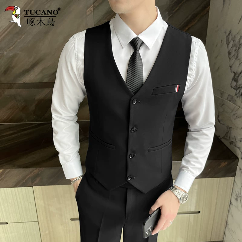 Классический мужской костюм набор, корейский slim fit, пиджак + брюки (черные), несколько конфигураций