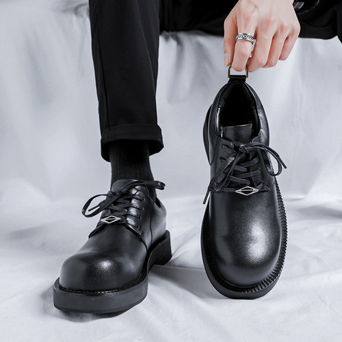 Niche large leather shoes men's casual business round toe derby shoes  dark British style trend 188188-R