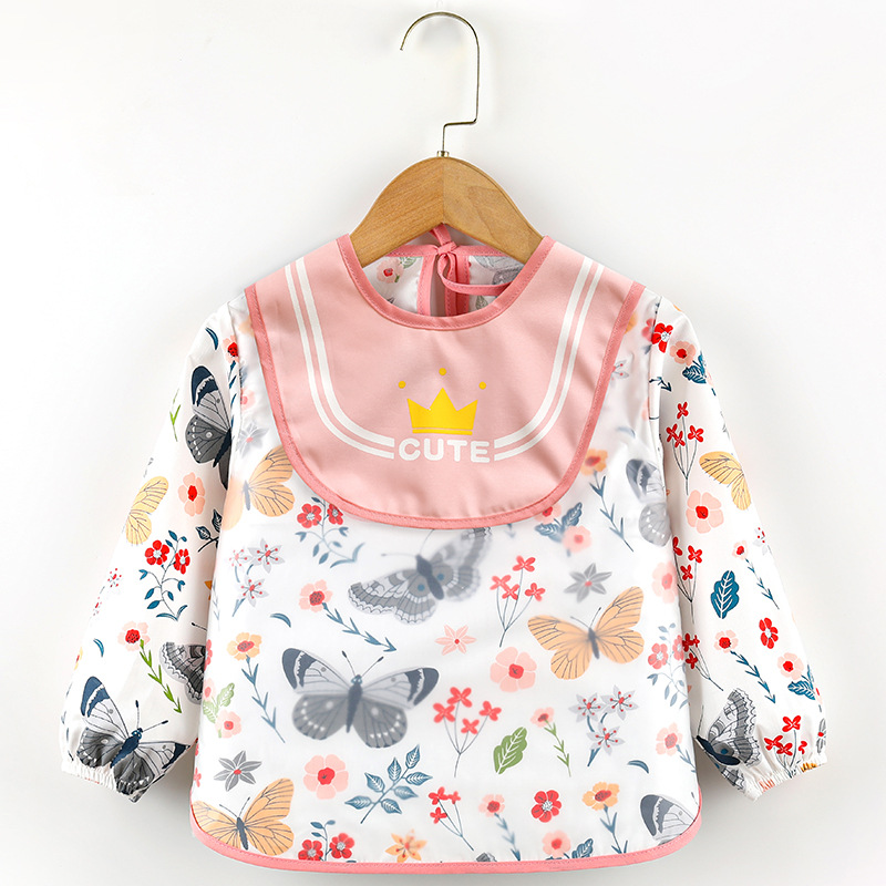 Abrigo para niños primavera y otoño impermeable de manga larga anti-vestirse bebé comiendo ropa delantal niños babero ropa protectora con babero