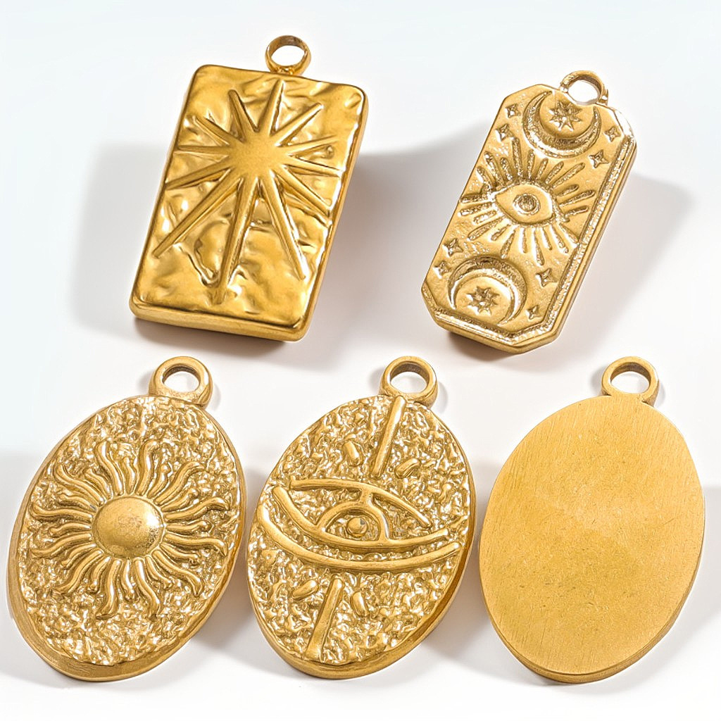 Acero inoxidable Tarot Sun Star Mangs Collar de viento Colgante 18K al vacío chapado en oro Accesorios de joyería de bricolaje