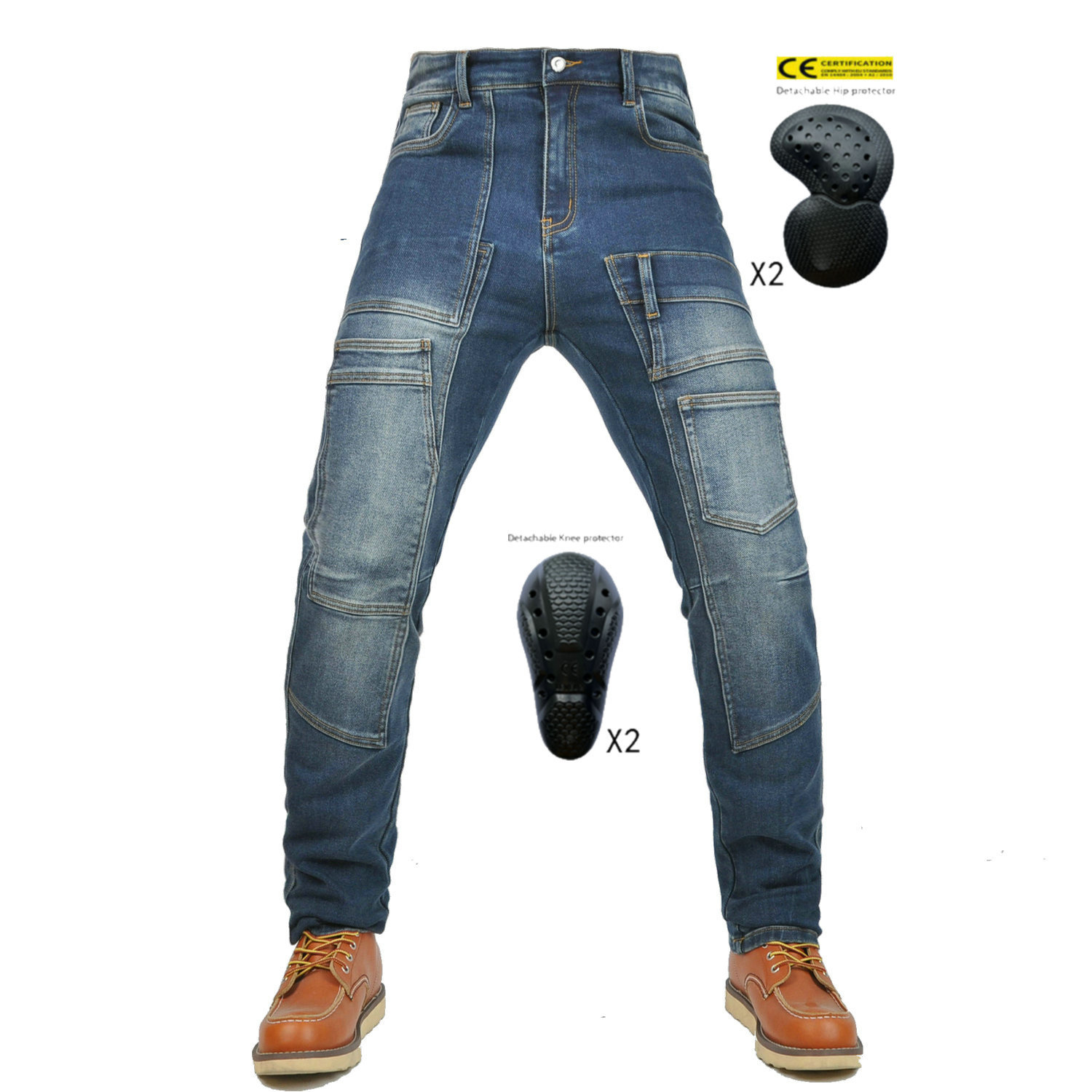 VOLERO jeans de motocicleta hombres y mujeres herramientas casuales múltiples bolsillos guapos motocicleta todoterreno pantalones anti-caída