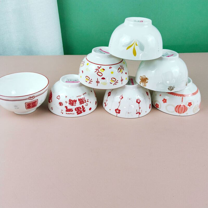 Fortune and Good Luck Chinese Traditional Red High-End Ceramic Rice Bowl, High-Value Home Use Rice Bowl, Noodle Bowl, Ceramic Tableware