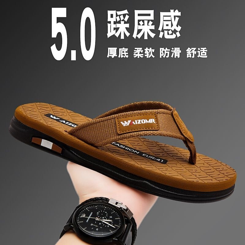 2025 Summer Trendy Men's Flip-Flops with Thick Soft Soles, Lightweight, Versatile for Outdoor Use, Non-Slip, Shock-Absorbing, and Wear-Resistant