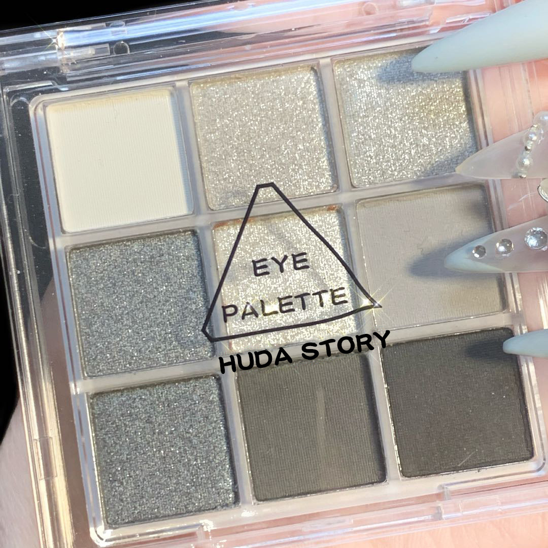 HUDA STORY Smoked Nine-color Eyeshadow palette, Black, White, Gray, Silver, beads, matte Halloween Party stage makeup Application Scenario