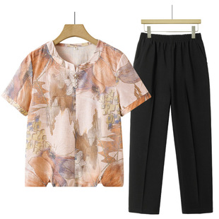 Middle-Aged Mother's Summer Clothes 2024 New Tops, Stylish Suits, Short-Sleeved Middle-Aged and Elderly T-Shirts