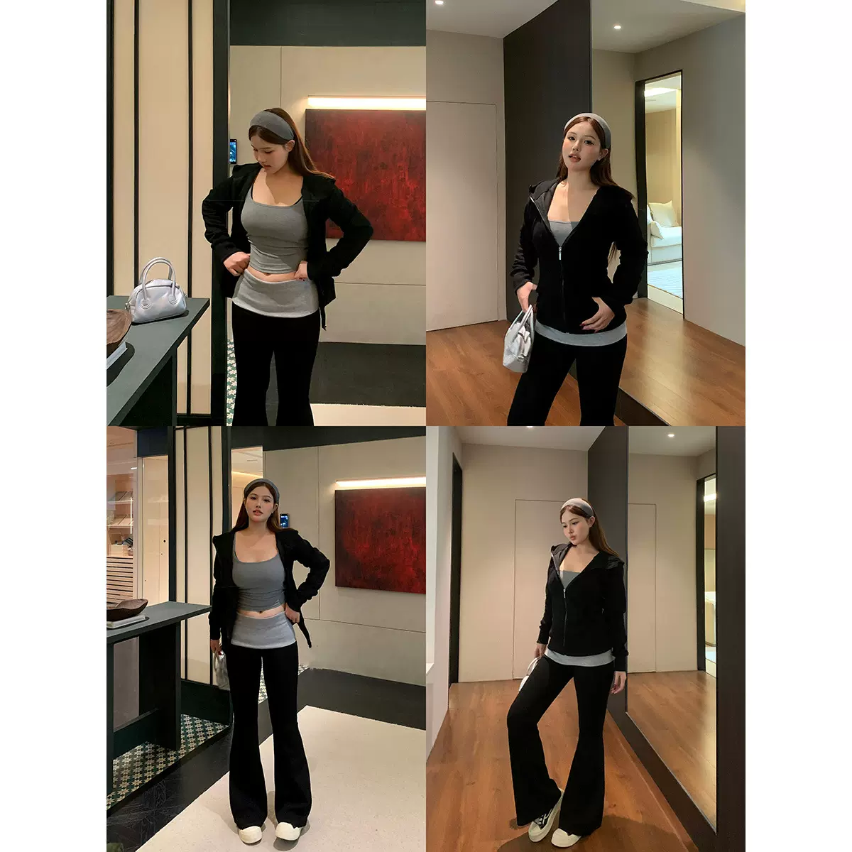 Bear Chili微胖修身春秋休闲运动套装长袖卫衣运动百搭高腰长裤女