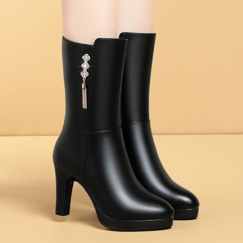 Модные новые женские зимние хлопковые сапоги, удобные теплые утолщенные не душные ноги на флисовой подкладке с круглым носком, ботинки для мам, женские сапоги среднего возраста