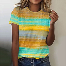 序号27 T跳版 外贸女装一件代发 圆领女士T恤彩虹多色印花潮流T恤