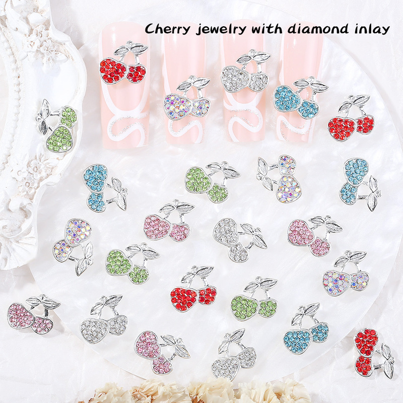 Cross-Border New Nail Art Accessories Simple Fashion Fresh Diamond-Studded Alloy Cherry 3D Nail DIY Accessories Cross-Border New Nail Art Accessories Simple Fashion Fresh Diamond-Studded Alloy Cherry 3D Nail DIY Accessories