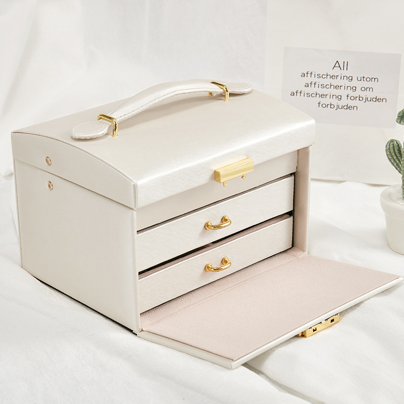 Caja de Joyería de Tres Niveles de Suministro Directo Transfronterizo, Caja de Almacenamiento de Joyería de Gran Capacidad, Caja de Almacenamiento de Joyería Multicapa para Pendientes, Comercio Exterior