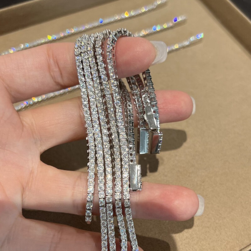 French-Style Light Luxury Four-Claw Tennis Bracelet for Women with Sparkling Zircon Inlay, Niche High-End Couple Hidden Clasp Jewelry