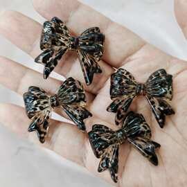 30*37mmUV竖孔豹纹飘带蝴蝶结 DIY手工串珠串笔钥匙挂件饰品配件