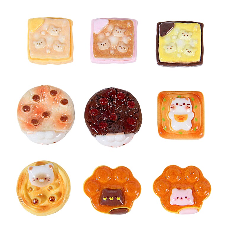 Cartoon Cat Dessert Resin Small Accessories Simulation Bread Mini Baking Shop Food Play Ornaments DIY Hairpin Shoe Buckle