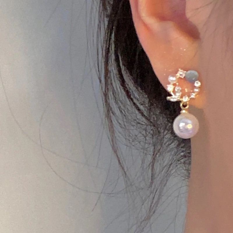 Alice sueño de hadas Garland sirena Ji perla clip de oreja con pendientes perforados hembra dulce exquisitos pendientes