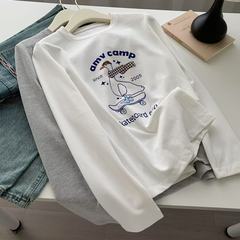 秋季软糯糯磨毛卡通印花长袖T恤女韩版宽松休闲圆领日系减龄上衣