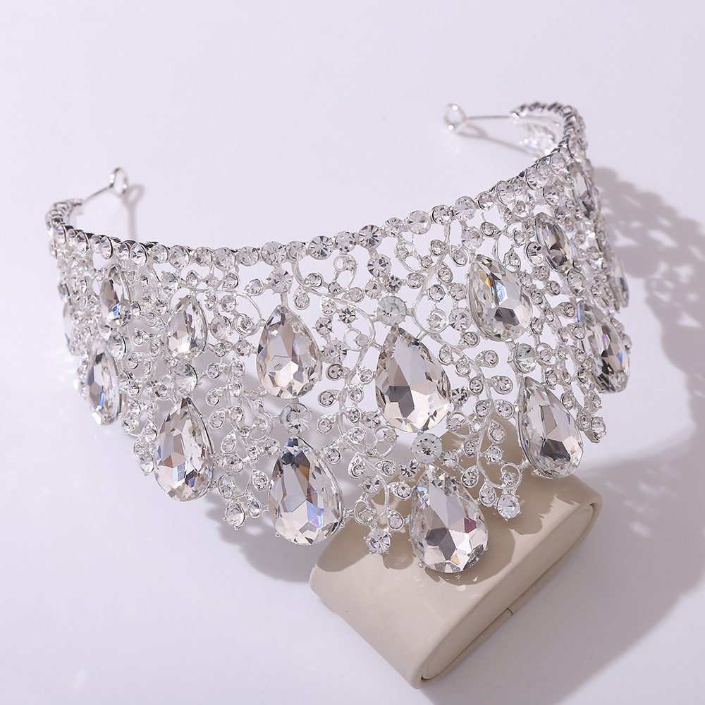Water Droplets, Crown Pattern Women's Gender Romantic Shiny Water Droplets Crown Alloy Rhinestone Crown