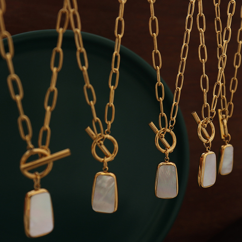 Corea del Sur cuadrado marca diamante Mar Blanco Conchas cadena ins moda elegante exagerado metal dulce collar pendientes joyería traje