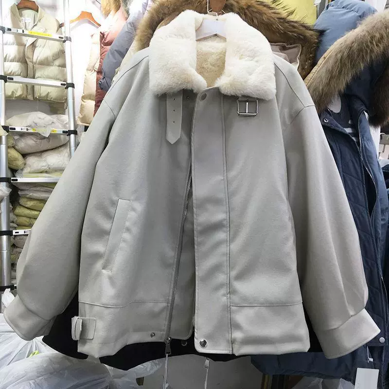 Теплая куртка, корейский стиль, искусственный мех на воротнике, oversized зимнее пальто