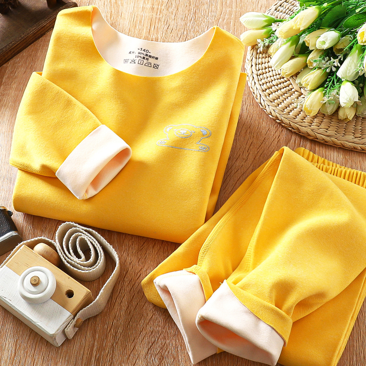 Traje de ropa interior térmica sin costuras para niños TikTok medio y grande niños de AB superficie niños y niñas de doble cara ropa de otoño cepillada pantalones largos terciopelo