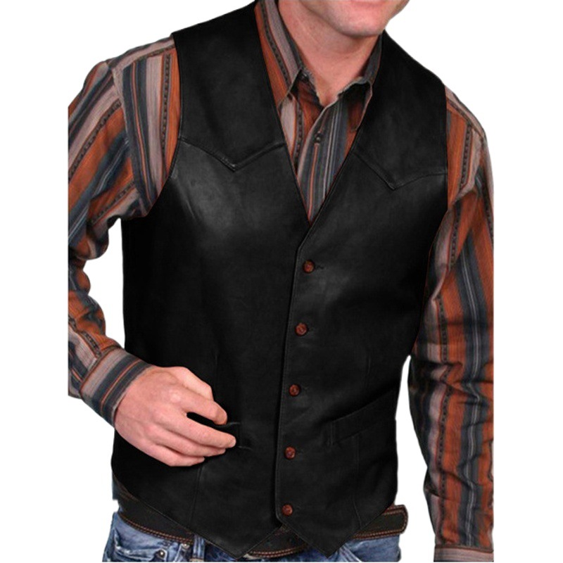 2023 Comercio exterior nuevos hombres europeos y americanos moda retro Chaleco de los hombres Chaleco de un solo pecho Chaleco de cuero abrigo de los hombres