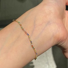 多巴胺彩色锆石波浪细款手链女轻奢小众精致设计百搭可抽拉手饰品